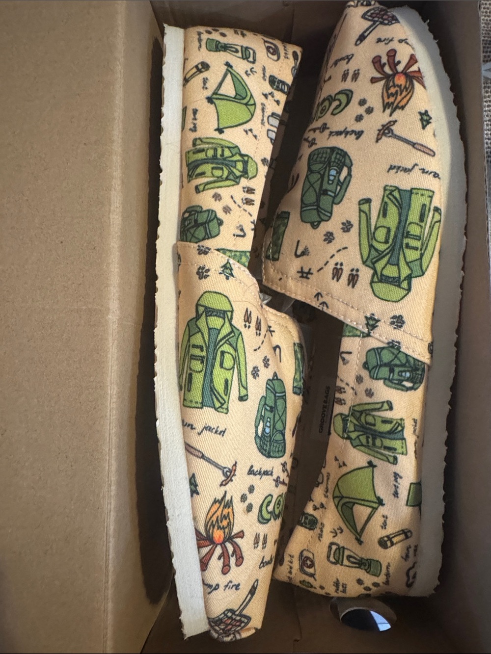 Groove Bags Women's Canvas Slip-On Shoes with Camping Print, New in Box!